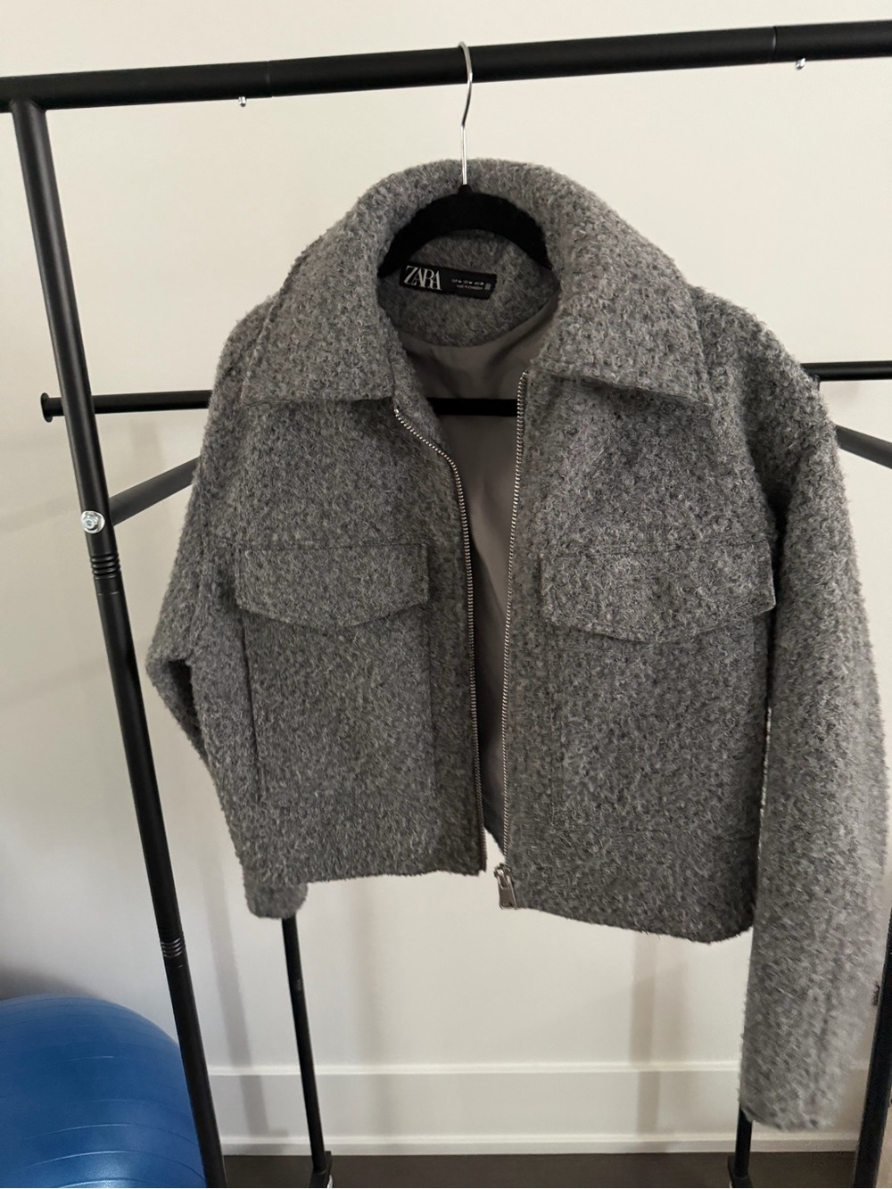 Zara Gray Teddy Zip-Front Jacket